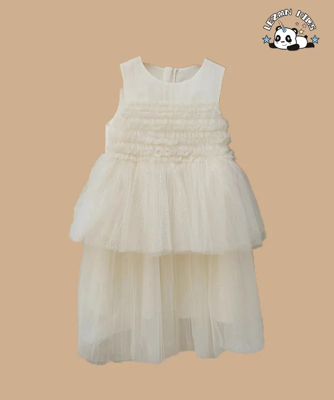 Venda por atacado Novos modelos personalizados de vestidos de tule macio sem mangas com lantejoulas para meninas