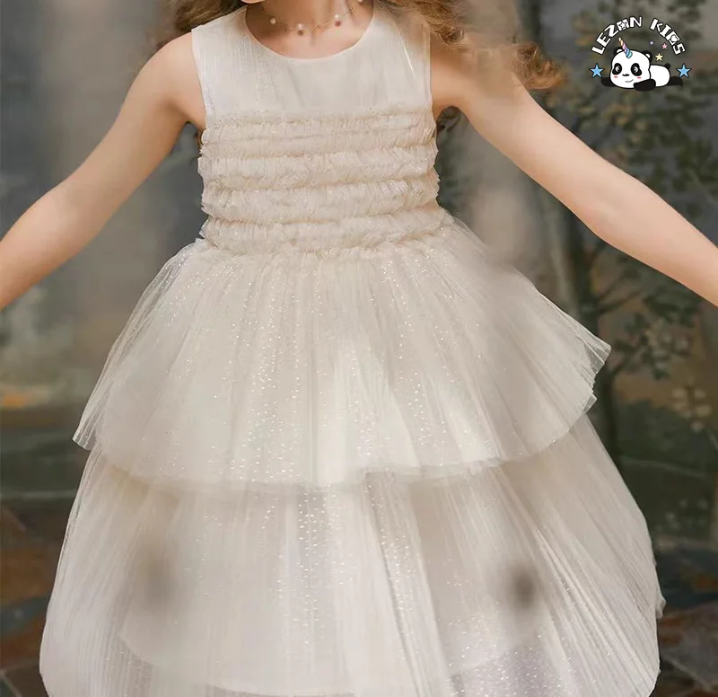 Venda por atacado Novos modelos personalizados de vestidos de tule macio sem mangas com lantejoulas para meninas - Product Image