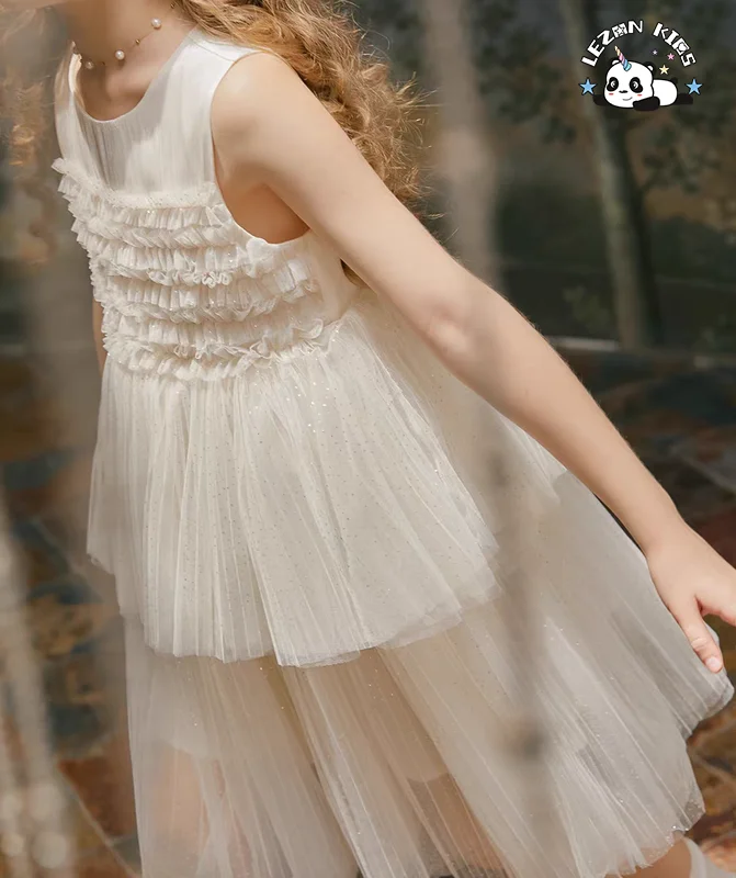 Venda por atacado Novos modelos personalizados de vestidos de tule macio sem mangas com lantejoulas para meninas - Product Image
