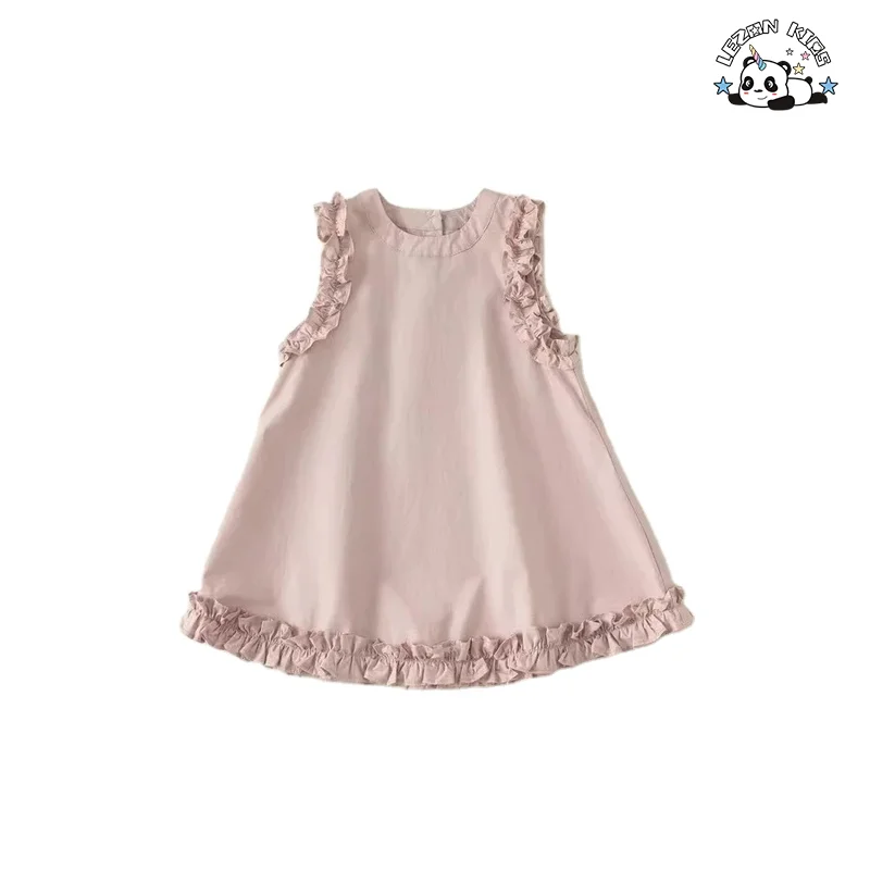 Venda por Atacado Novas Tendências Personalizar Cor Pura Lindo Sem Mangas Últimos Desenhos de Vestidos para Crianças para o Verão