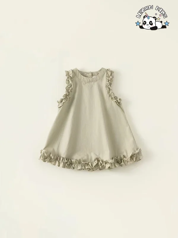 Venda por Atacado Novas Tendências Personalizar Cor Pura Lindo Sem Mangas Últimos Desenhos de Vestidos para Crianças para o Verão - Product Image