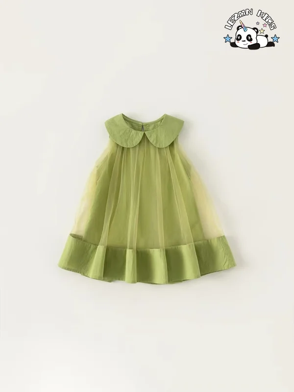 Wholesale New Trends customize green soft tutu design botton children frock design for 2 to 14 years old girls - Product Image
