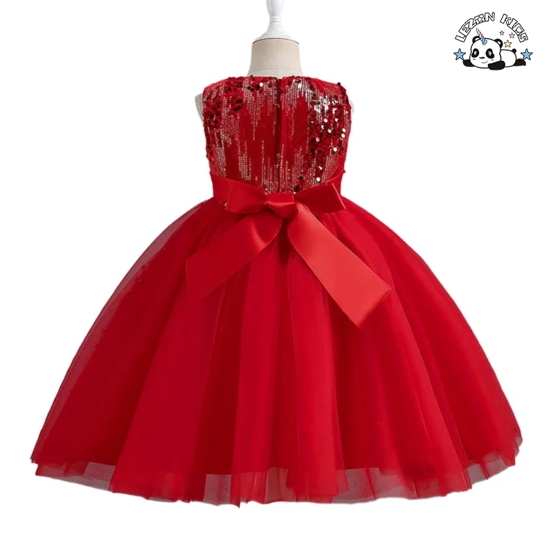 Wholesale Red Sequin Sleeveless Mesh Poncho Dress Girls Evening Dress Performance Dress - Product Image