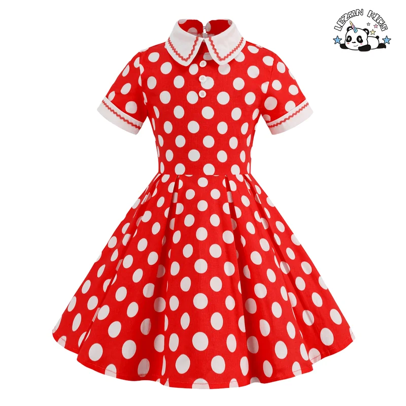 Wholesale Retro Short Sleeve Polka Dot Dress Performance Clothing Elegant Slim Girls Dress for Kids