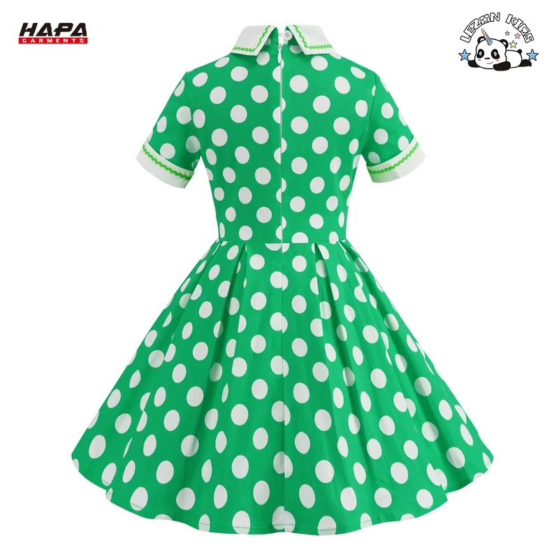 Wholesale Retro Short Sleeve Polka Dot Dress Performance Clothing Elegant Slim Girls Dress for Kids - Product Image