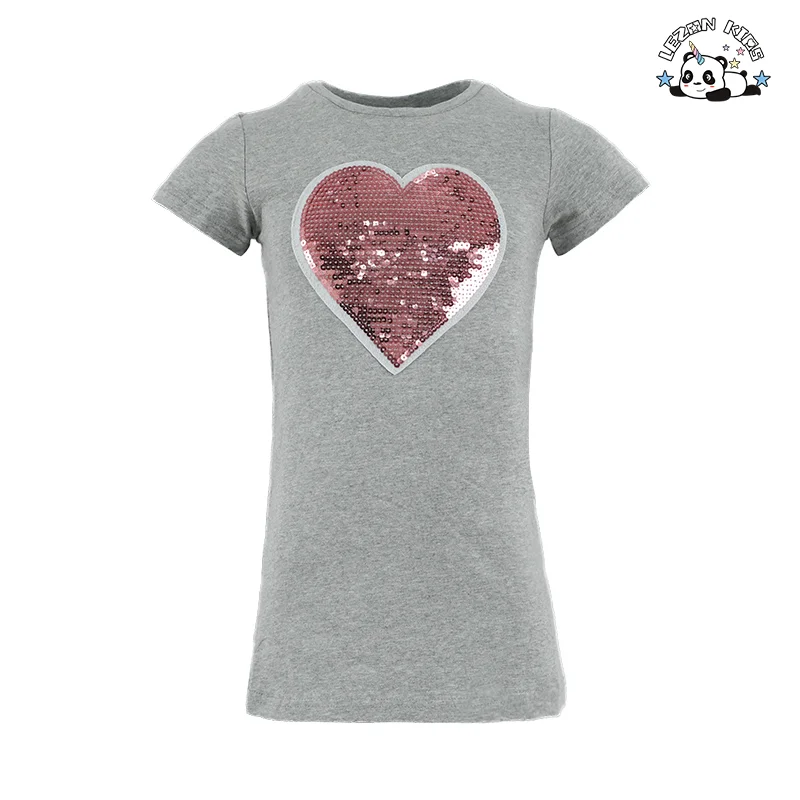 Vestido Infantil de Manga Curta com Lantejoulas e Amor para Meninas de 2 a 14 anos