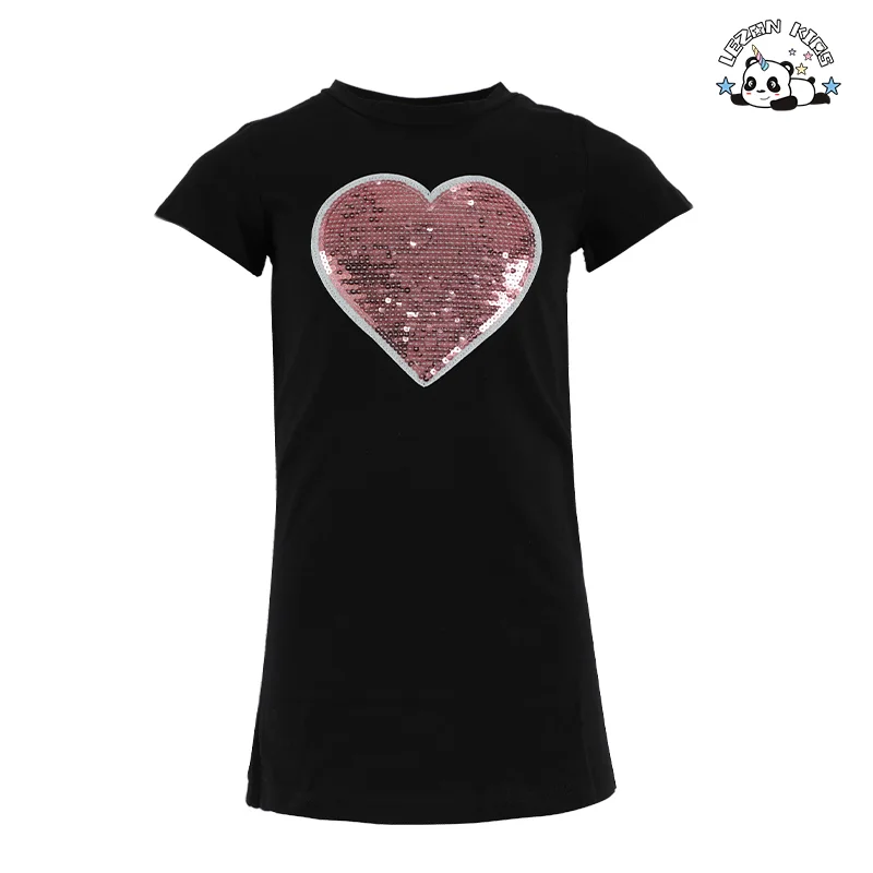 Vestido Infantil de Manga Curta com Lantejoulas e Amor para Meninas de 2 a 14 anos - Product Image