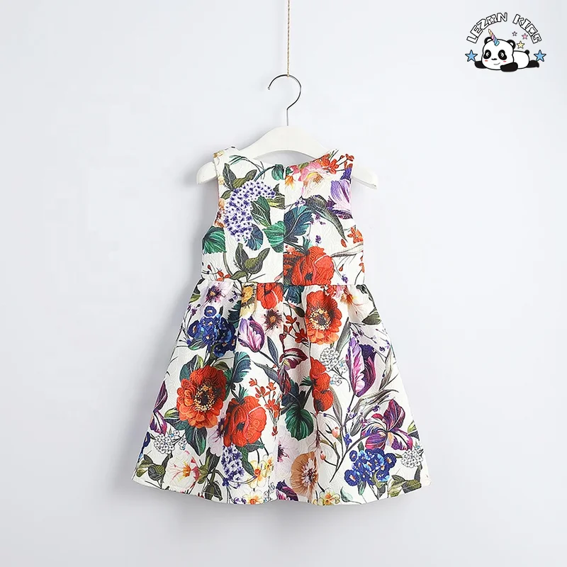 Wholesale Sleeveless Flower Printed Dress Girls Birthday Party Dress Girl Casual Dress for 2-12 Years Made in China - Product Image