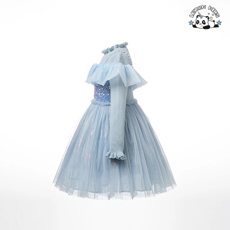 Wholesale Spring Autumn Long Sleeve Sequin Patches Kids Princess Girls Dress for 2 to 14 Year - Product Image