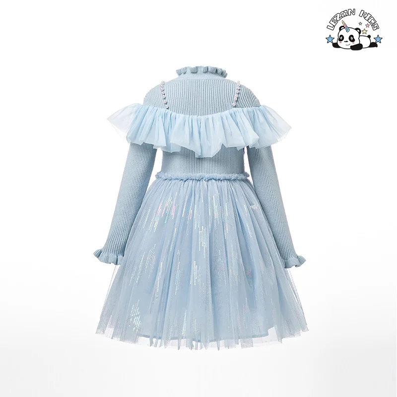 Wholesale Spring Autumn Long Sleeve Sequin Patches Kids Princess Girls Dress for 2 to 14 Year - Product Image