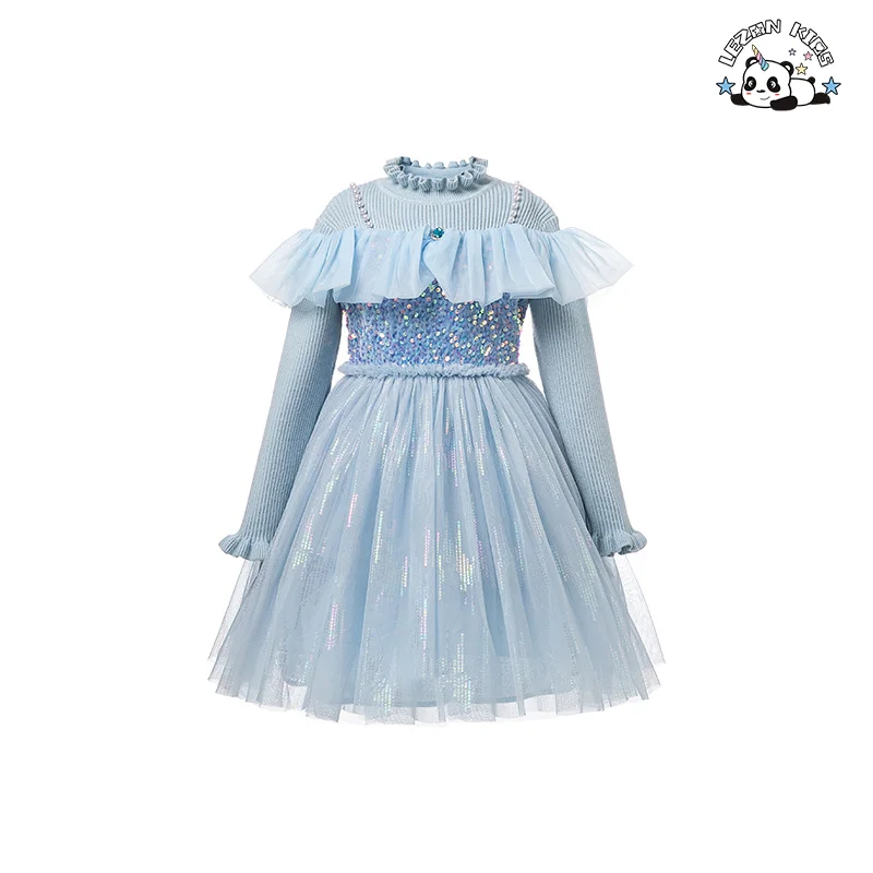 Wholesale Spring Autumn Long Sleeve Sequin Patches Kids Princess Girls Dress for 2 to 14 Year - Product Image