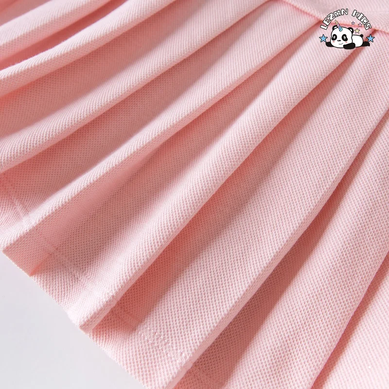 Wholesale Summer Short Sleeve Girls' Dress Pleated Skirt Solid Color Cotton Toddler Baby Polo Dress - Product Image