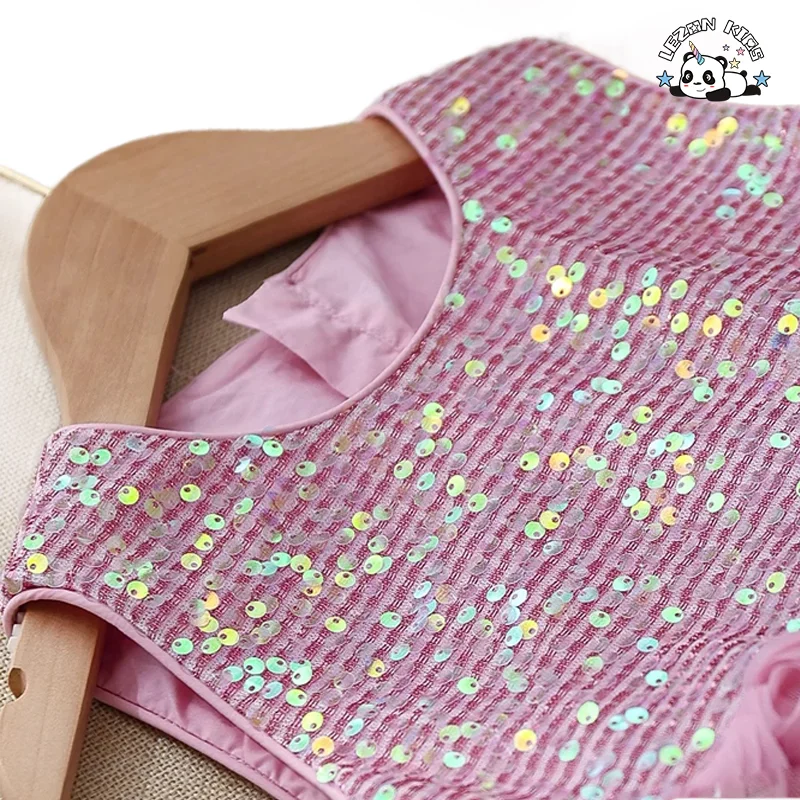 Wholesale Summer Sleeveless Sequined Dress Flowers Girls Dress for 2-8T Kids - Product Image