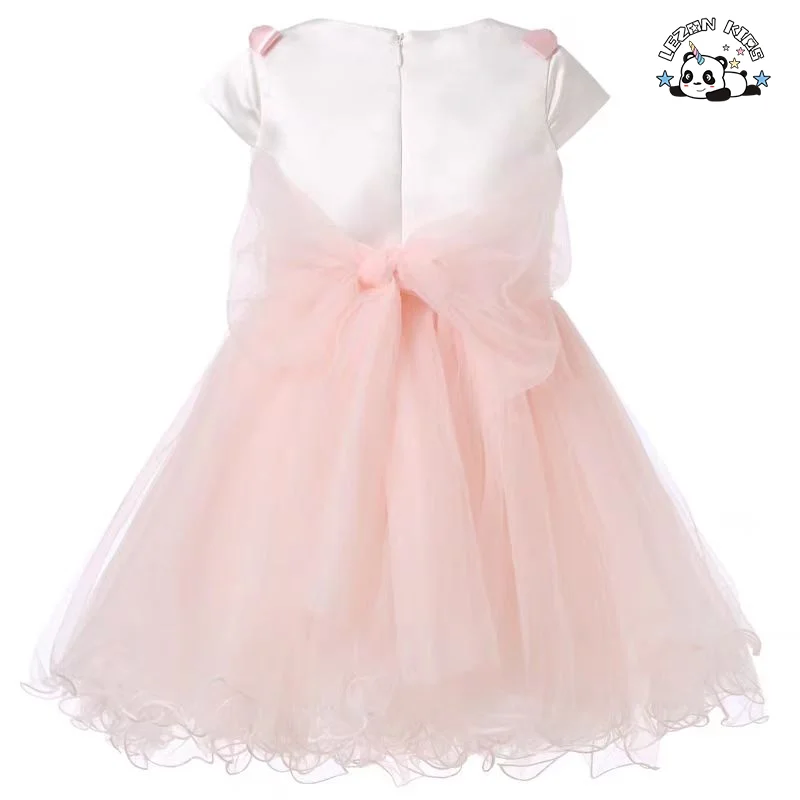 Atacado de novos produtos vestidos curtos com mangas curtas laços cor-de-rosa fofos últimos vestidos tutu para meninas crianças - Product Image