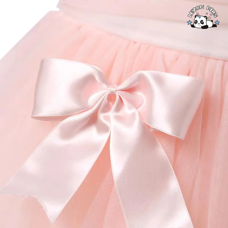 Atacado de novos produtos vestidos curtos com mangas curtas laços cor-de-rosa fofos últimos vestidos tutu para meninas crianças - Product Image