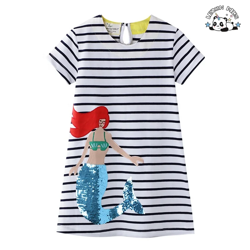 Vestido maxi casual para meninas de outono e inverno com lantejoulas, sereia, unicórnio, respirável, listrado, xadrez de desenho animado, sem mangas e renda - Product Image