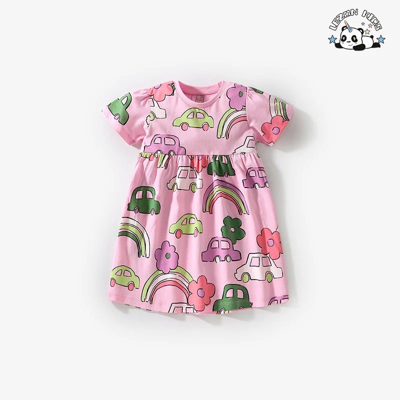professional factory Cartoon printing Cotton Breathable fabric Summer casual Girls dress