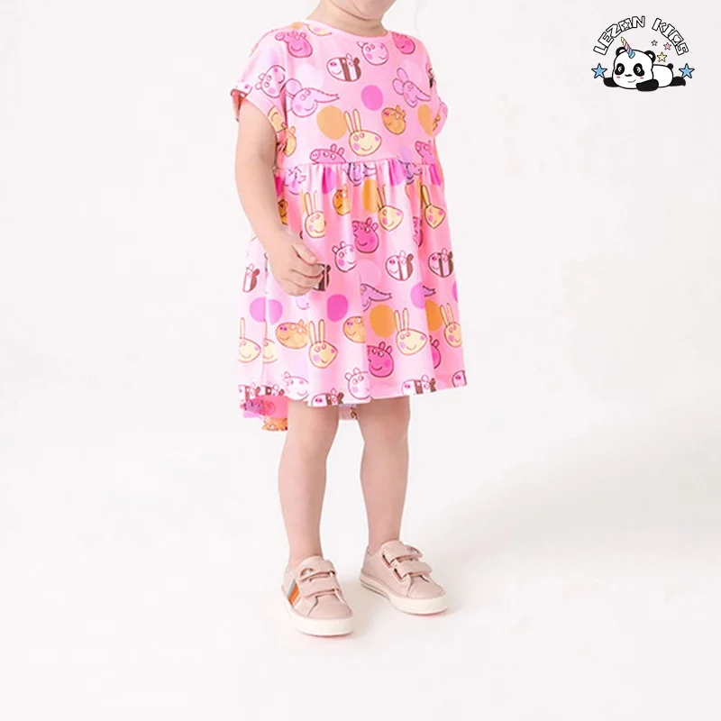 professional factory Cartoon printing Cotton Breathable fabric Summer casual Girls dress - Product Image