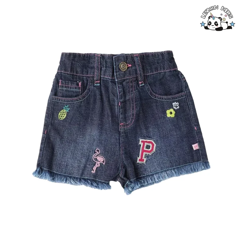 2024 Custom Design Kids Elastic Waist Short Pant Patchwork Summer Girls Denim Shorts for - Product Image