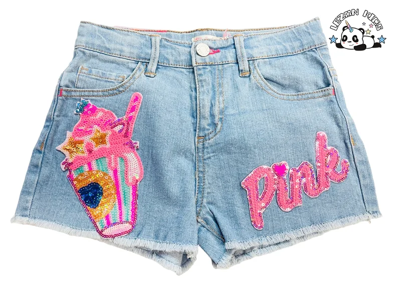 Calças Curtas de Jeans de Verão da Nova Moda de 2024 com Remendos de Lantejoulas para Meninas de 2 a 14 anos para o Dia a Dia - Product Image