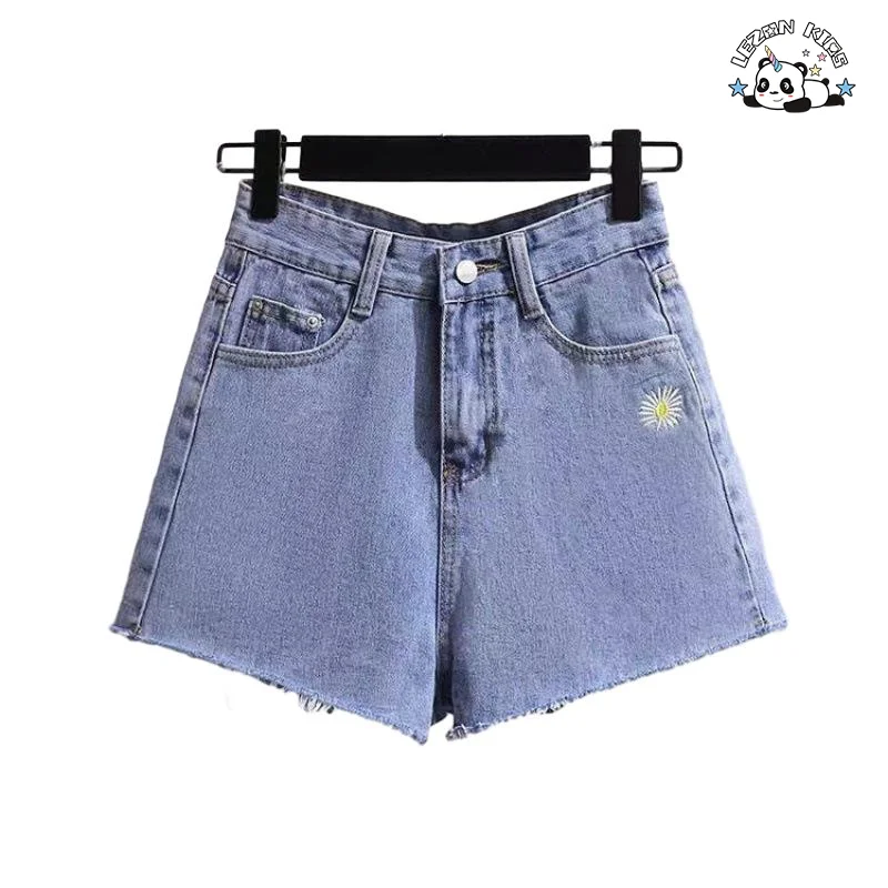 2024 OEM ODM 2-12T Crianças Verão Cintura Elástica Lindo Contas de Brim shorts de meninas para crianças - Product Image