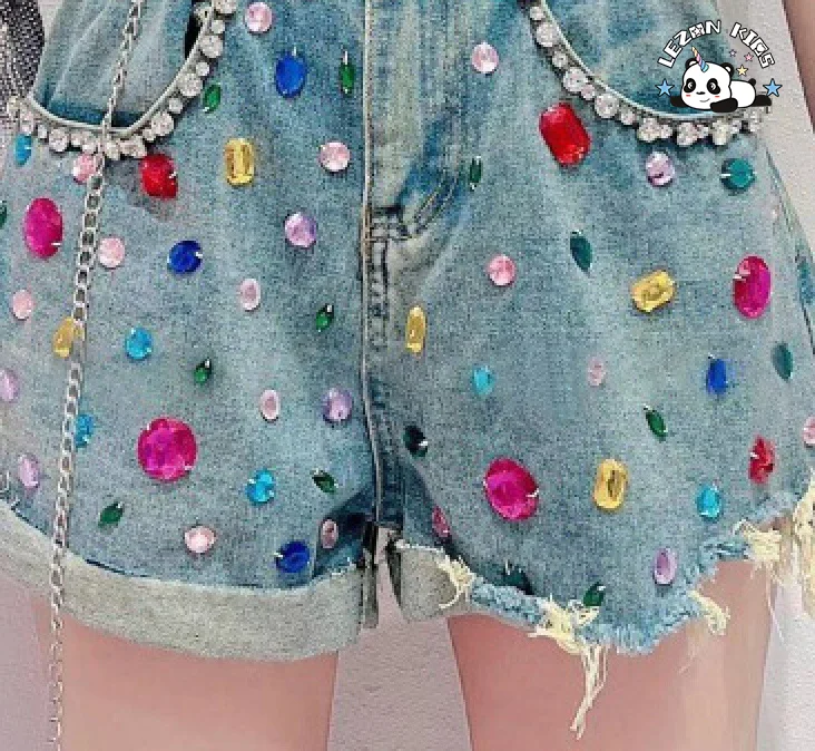 2024 OEM ODM 2-12T Crianças Verão Cintura Elástica Lindo Contas de Brim shorts de meninas para crianças - Product Image