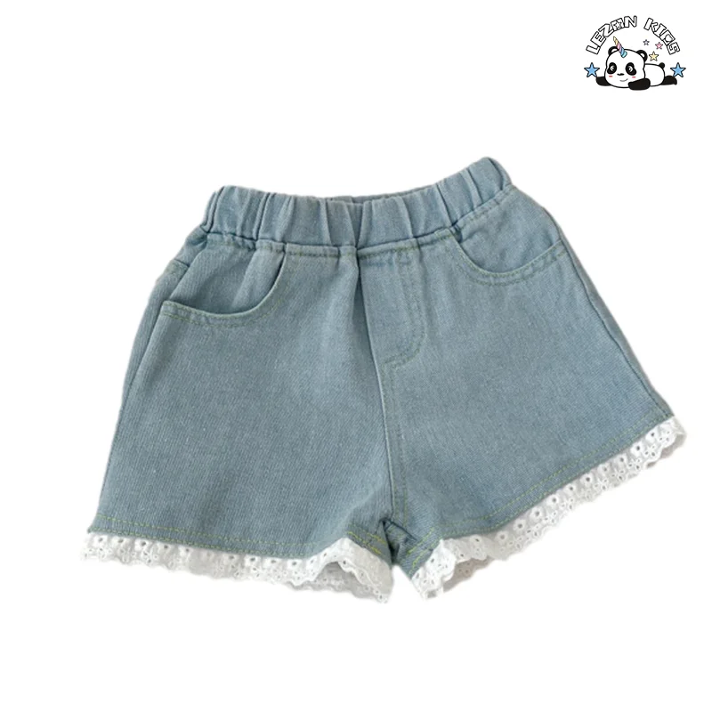 Custom Girl's Summer Jeans Shorts Elastic Waist Kids Denim Shorts for Girls