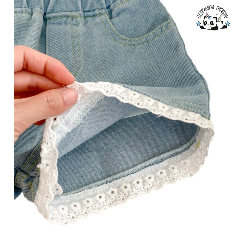 Custom Girl's Summer Jeans Shorts Elastic Waist Kids Denim Shorts for Girls - Product Image