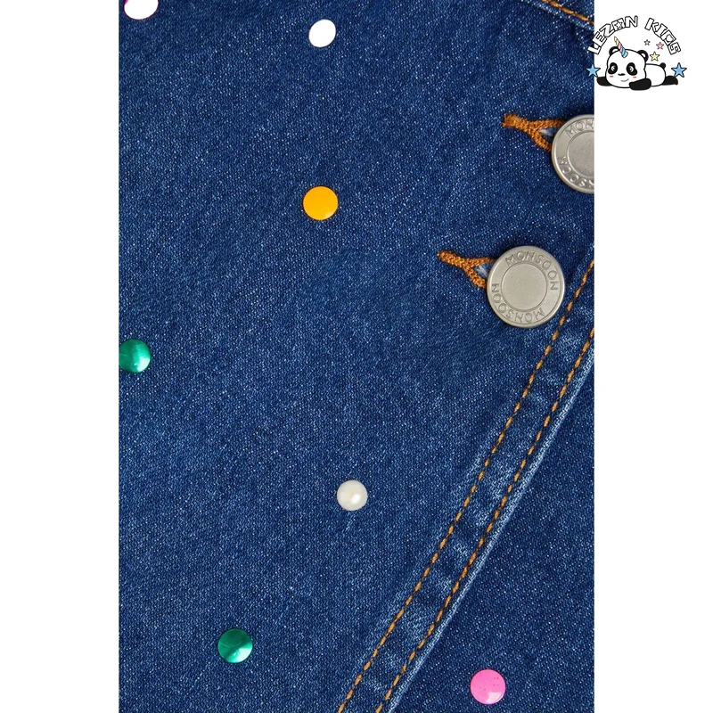 Custom Girls Cute Colorful Beaded Gems Denim Skirt Girls Shorts - Product Image