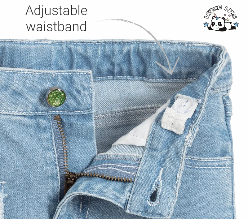 Roupas infantis personalizáveis de tecido denim com lantejoulas iridescentes rosa e azul claro para meninas - Product Image