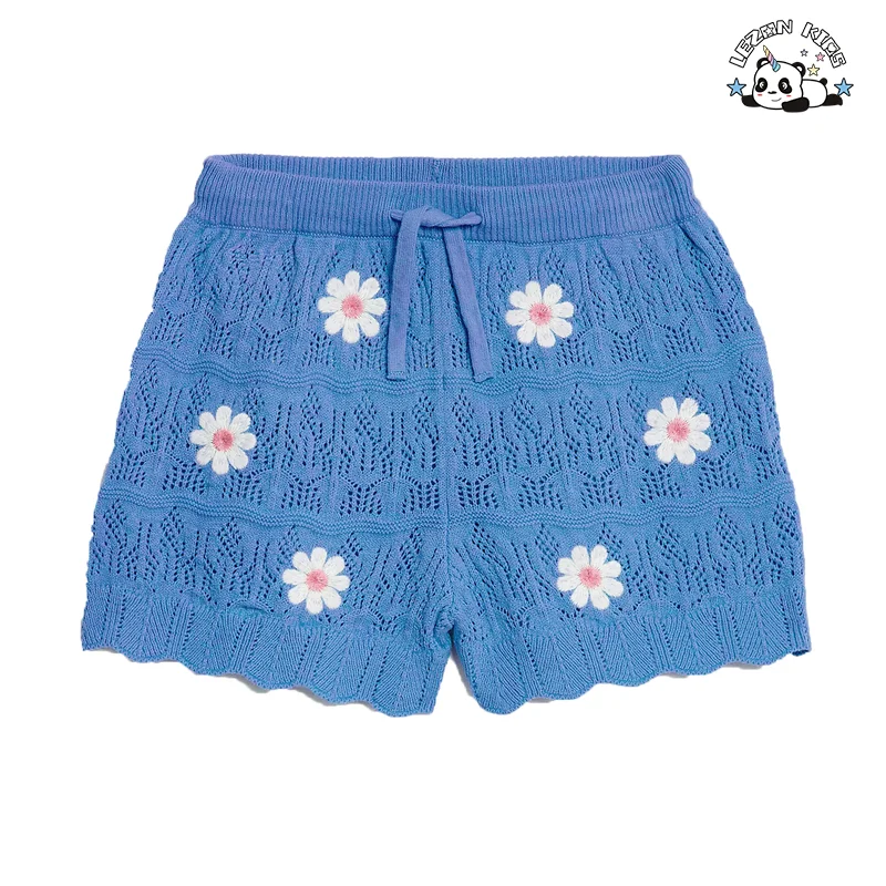 Shorts Coloridos de Tricô Personalizáveis para Meninas, Shorts Estilosos de Verão com Blocos de Cores e Remendos