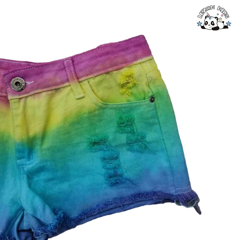 Customizable New Arrival Custom Stylish Kids Tie Dye Jeans Shorts Girls Denim Shorts for Summer - Product Image