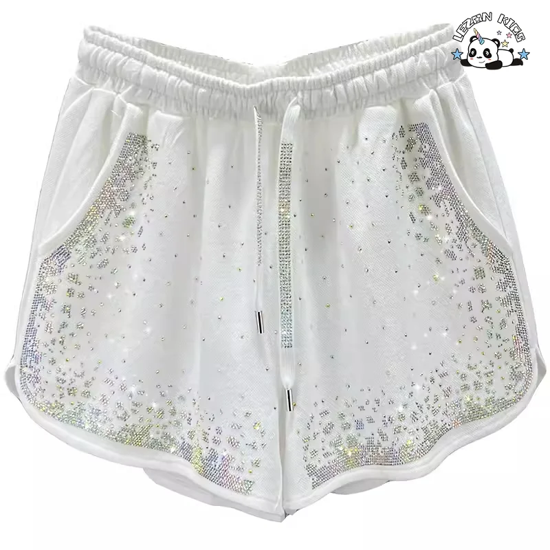 Shorts de verão personalizáveis de cintura alta e corte A para crianças de 2 a 14 anos com lantejoulas