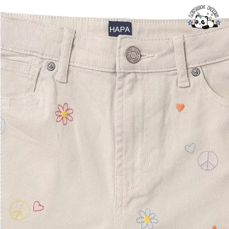 Hot Sale White Denim Shorts Flower Embroidery Smile Face Girls Jeans Shorts - Product Image