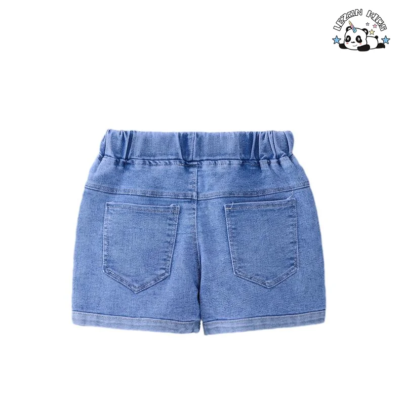 OEM ODM Customizable High-Waist Mini Jeans Shorts Kids Summer Cotton Fabric Printed Cargo Pattern Elastic Waist Shorts - Product Image