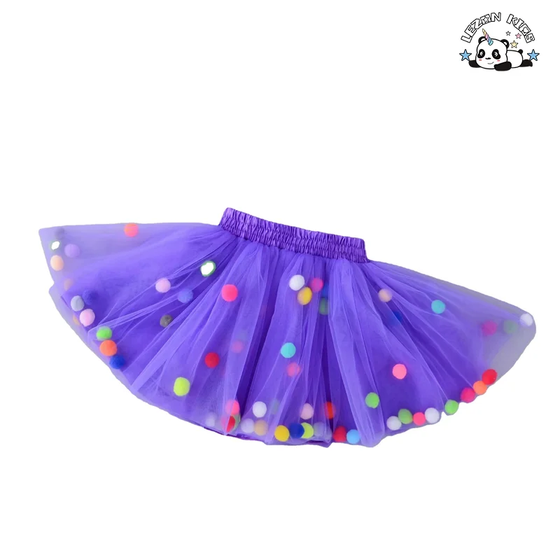 2024 High Quality different colors little ball multi-layers tulle girls skirt for 2-14 years old
