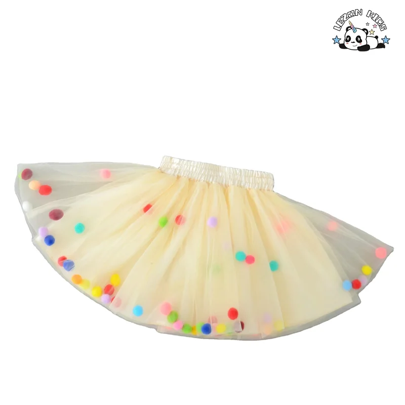 2024 High Quality different colors little ball multi-layers tulle girls skirt for 2-14 years old - Product Image