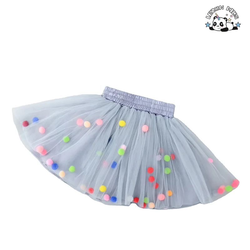 2024 High Quality different colors little ball multi-layers tulle girls skirt for 2-14 years old - Product Image