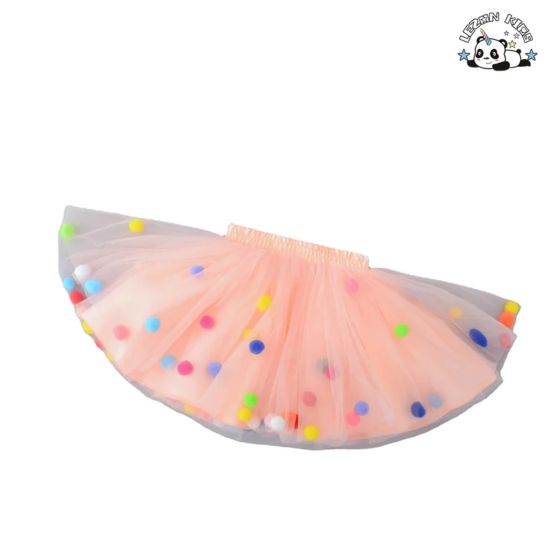 2024 High Quality different colors little ball multi-layers tulle girls skirt for 2-14 years old - Product Image