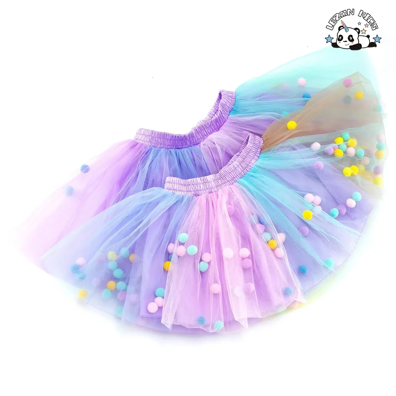 2024 High Quality rainbow color multi layers tulle small balls skirt for girls 2-14 years old - Product Image