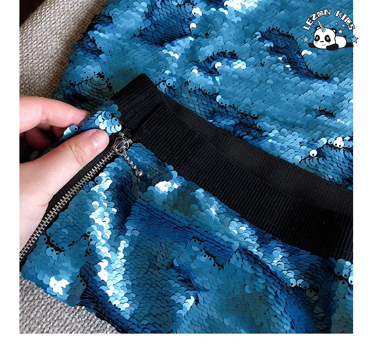 2024 New Style Summer Sunflower Blue Silver Flipping Sequin A-line Cute Girls Skirt for Daily Wear - Product Image