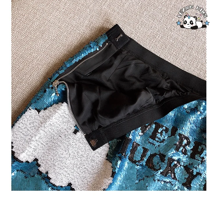 2024 New Style Summer Sunflower Blue Silver Flipping Sequin A-line Cute Girls Skirt for Daily Wear - Product Image