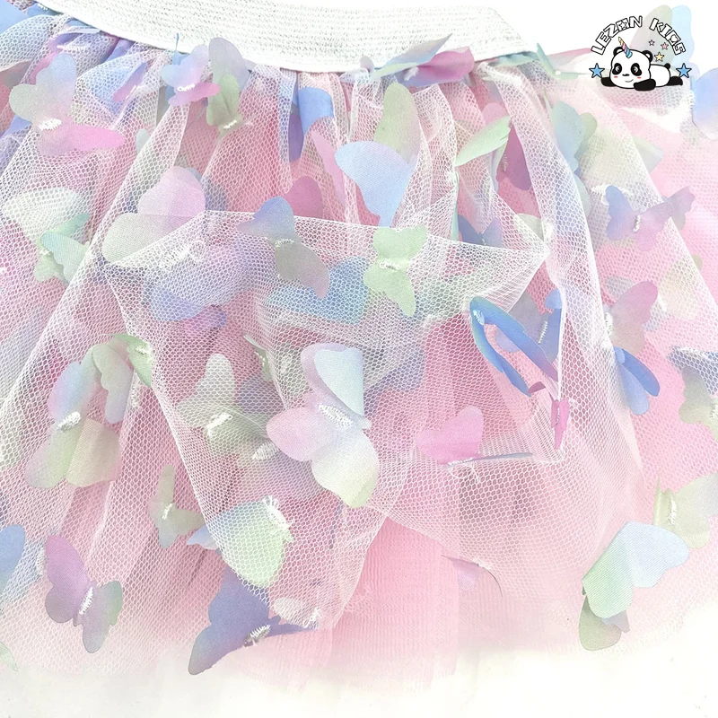 Saia TUTU de Moda Infantil Meia-Saia Arco-Íris Gradual Embroidered Borboleta Pregueada Saia Versátil para Meninas - Product Image