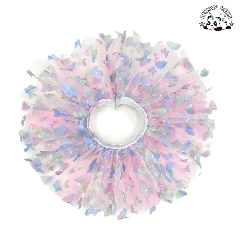 Saia TUTU de Moda Infantil Meia-Saia Arco-Íris Gradual Embroidered Borboleta Pregueada Saia Versátil para Meninas - Product Image