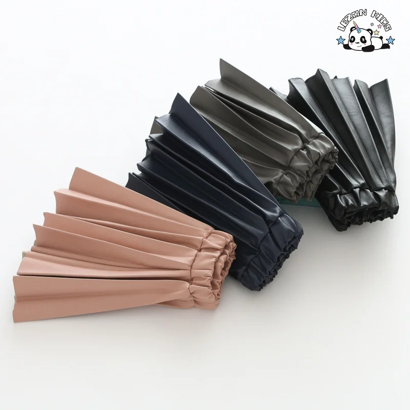 Children's Wear New Girls' Leather Skirt Pleated PU Leather Short Skirt Elastic Waist A-line Skirt - Product Image