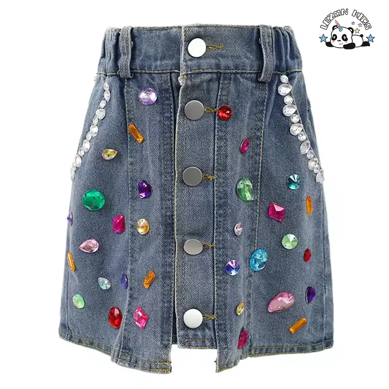 Custom Designs Beaded Skirt Stylish Short Jeans Beaded Summer Girls Denim Skirts