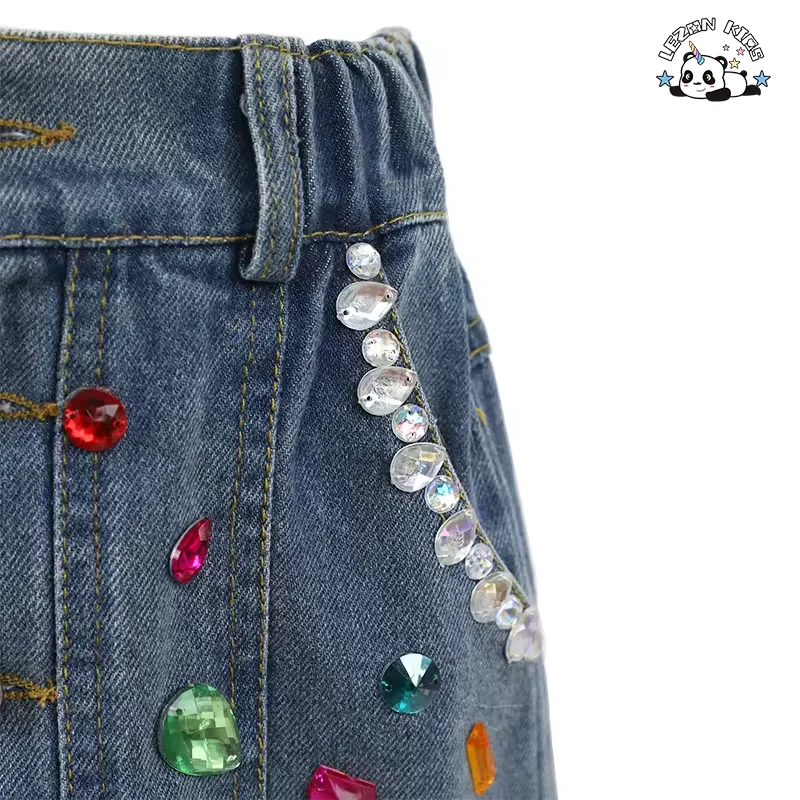 Custom Designs Beaded Skirt Stylish Short Jeans Beaded Summer Girls Denim Skirts - Product Image