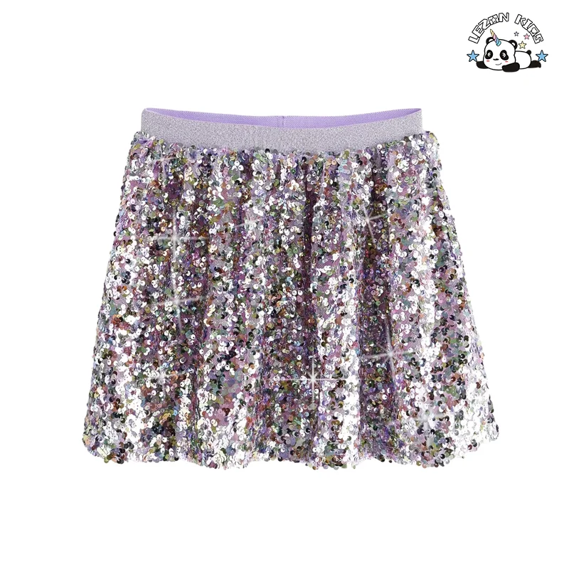 Custom Fashion Designs Summer Purple Pink Sequin Skirt for Girls Children's Skirt