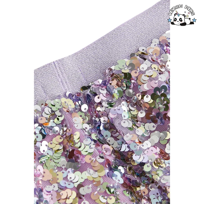 Custom Fashion Designs Summer Purple Pink Sequin Skirt for Girls Children's Skirt - Product Image