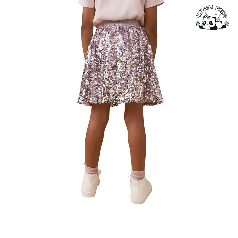 Custom Fashion Designs Summer Purple Pink Sequin Skirt for Girls Children's Skirt - Product Image